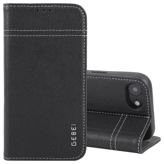 For iPhone 16e GEBEI Top-grain Horizontal Flip Leather Phone Case(Black) by GEBEI