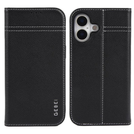 For iPhone 17 GEBEI Top-grain Horizontal Flip Leather Phone Case(Black) by GEBEI
