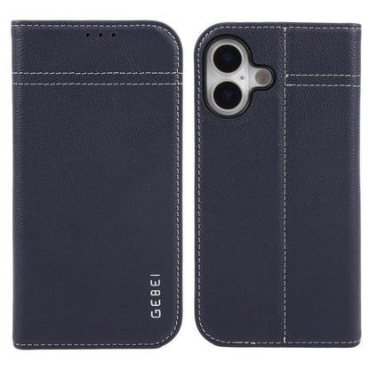 For iPhone 17 GEBEI Top-grain Horizontal Flip Leather Phone Case(Blue) by GEBEI