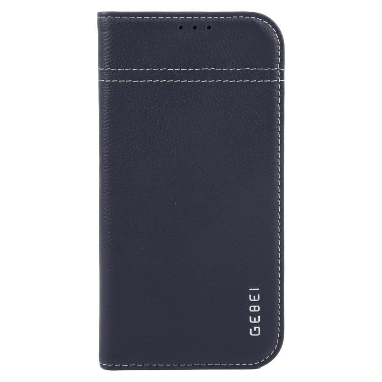 For iPhone 17 GEBEI Top-grain Horizontal Flip Leather Phone Case(Blue) by GEBEI
