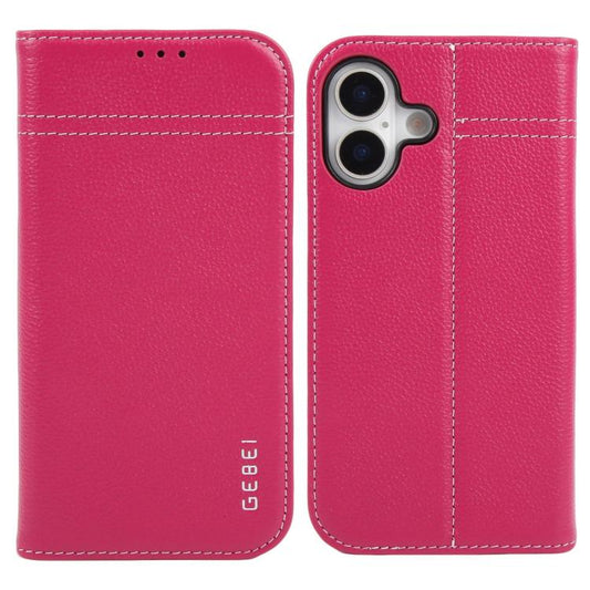 For iPhone 17 GEBEI Top-grain Horizontal Flip Leather Phone Case(Rose Red) by GEBEI