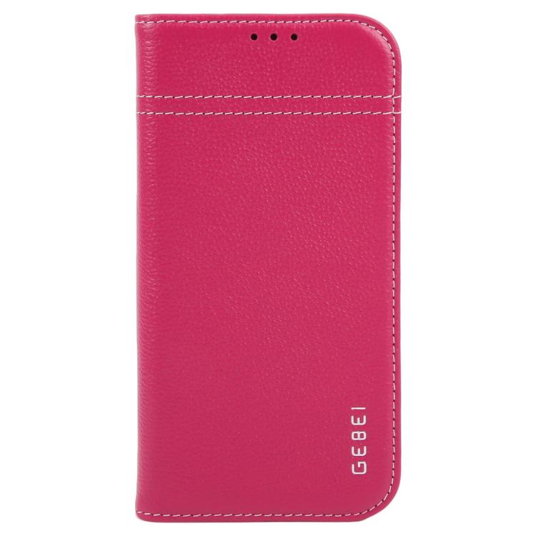 For iPhone 17 GEBEI Top-grain Horizontal Flip Leather Phone Case(Rose Red) by GEBEI