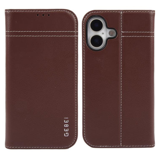 For iPhone 17 GEBEI Top-grain Horizontal Flip Leather Phone Case(Brown) by GEBEI