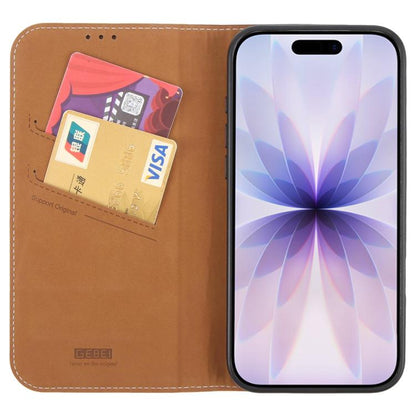 For iPhone 17 GEBEI Top-grain Horizontal Flip Leather Phone Case(Brown) by GEBEI