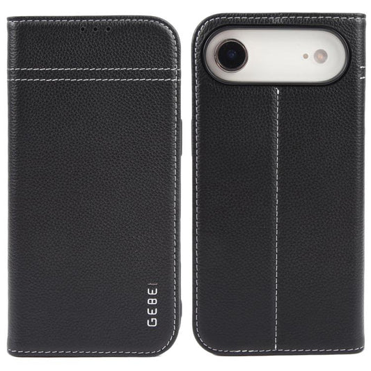 For iPhone Air GEBEI Top-grain Horizontal Flip Leather Phone Case(Black) by GEBEI