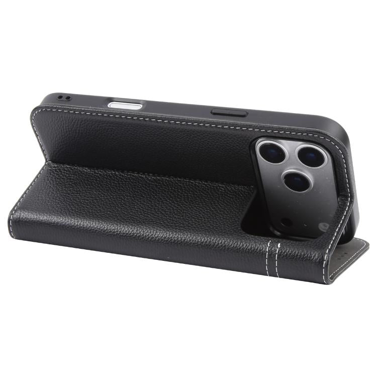 For iPhone 17 Pro GEBEI Top-grain Horizontal Flip Leather Phone Case(Black) by GEBEI