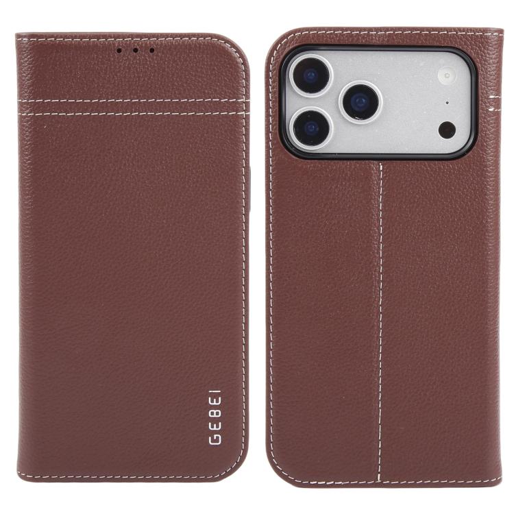 For iPhone 17 Pro GEBEI Top-grain Horizontal Flip Leather Phone Case(Brown) by GEBEI