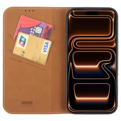 For iPhone 17 Pro GEBEI Top-grain Horizontal Flip Leather Phone Case(Brown) by GEBEI