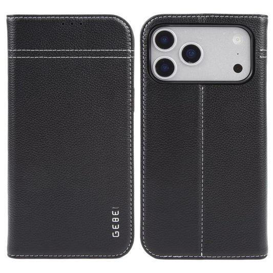 For iPhone 17 Pro Max GEBEI Top-grain Horizontal Flip Leather Phone Case(Black) by GEBEI
