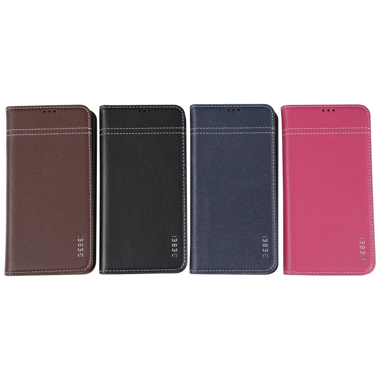For iPhone 15 Plus GEBEI Top-grain Horizontal Flip Leather Phone Case(Rose Red) by GEBEI