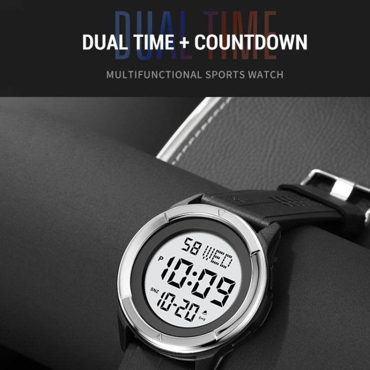 SKMEI 2047 Multifunctional Men 50M Waterproof Sports Digital Wrist Watch(Silver+Black) by SKMEI