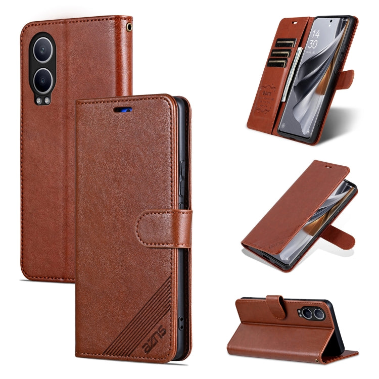 For OnePlus Nord CE4 Lite 5G AZNS Sheepskin Texture Flip Leather Phone Case(Brown) by AZNS