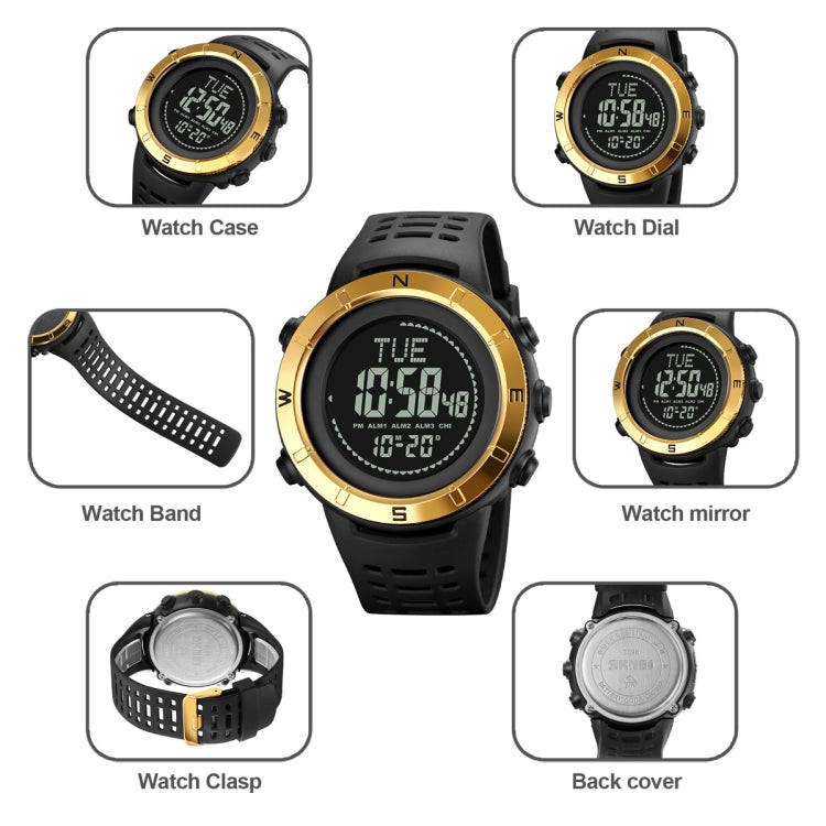 Shimei 2096 Multifunctional Men 50M Waterproof Compass Noctilucent Digital Wrist Watch(Gold) by SKMEI
