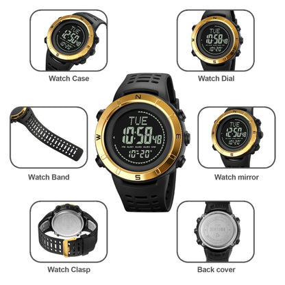 Shimei 2096 Multifunctional Men 50M Waterproof Compass Noctilucent Digital Wrist Watch(Gold) by SKMEI