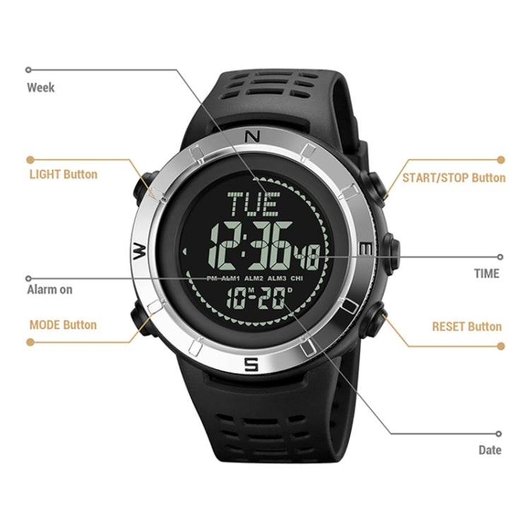 Shimei 2096 Multifunctional Men 50M Waterproof Compass Noctilucent Digital Wrist Watch(Gold) by SKMEI