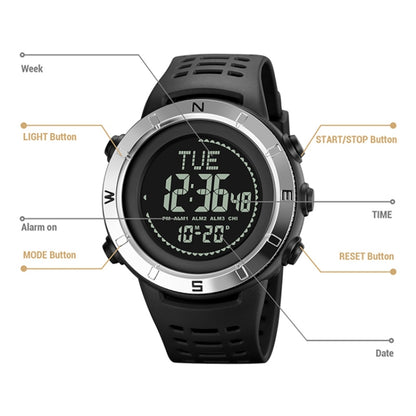 Shimei 2096 Multifunctional Men 50M Waterproof Compass Noctilucent Digital Wrist Watch(Black) by SKMEI