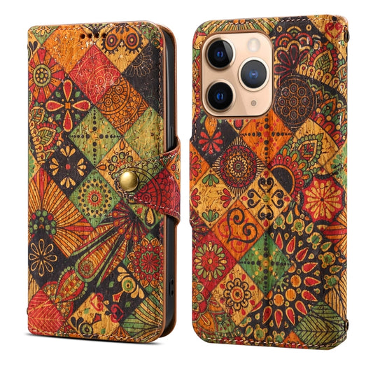 For iPhone 11 Pro Denior Flower Language Series Cork Fabric Oil Edge Leather Phone Case(Autumn) by Denior