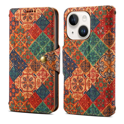For iPhone 13 Denior Flower Language Series Cork Fabric Oil Edge Leather Phone Case(Winter) by Denior