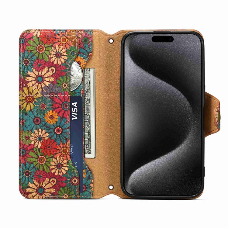 For iPhone 13 Pro Max Denior Flower Language Series Cork Fabric Oil Edge Leather Phone Case(Spring) by Denior