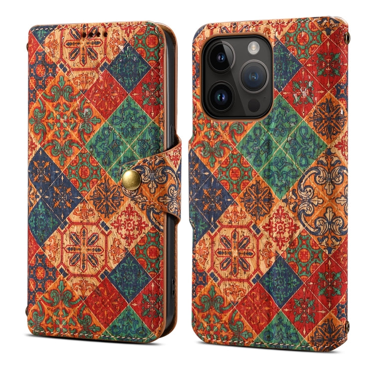 For iPhone 14 Pro Max Denior Flower Language Series Cork Fabric Oil Edge Leather Phone Case(Winter) by Denior