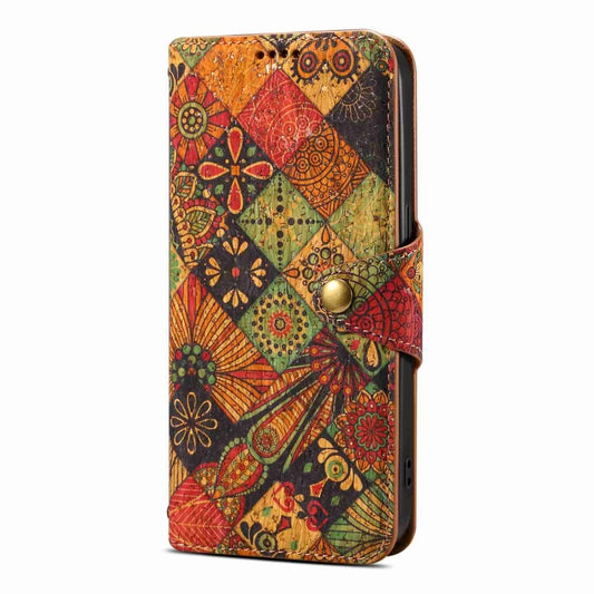 For iPhone 15 Denior Flower Language Series Cork Fabric Oil Edge Leather Phone Case(Autumn) by Denior