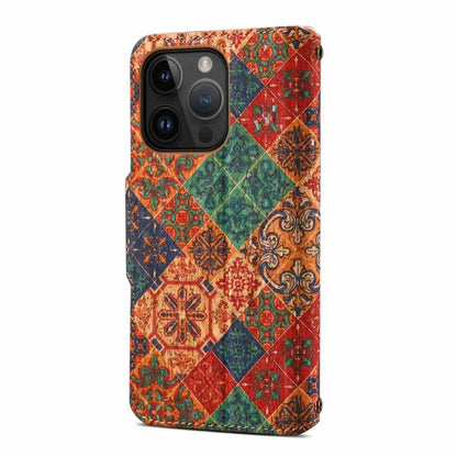 For iPhone 15 Denior Flower Language Series Cork Fabric Oil Edge Leather Phone Case(Winter) by Denior