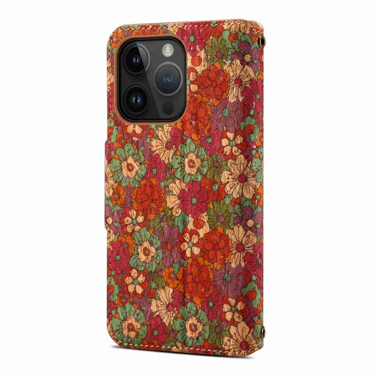For iPhone 15 Pro Max Denior Flower Language Series Cork Fabric Oil Edge Leather Phone Case(Summer) by Denior