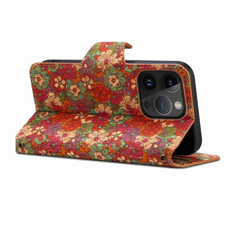 For iPhone 15 Pro Max Denior Flower Language Series Cork Fabric Oil Edge Leather Phone Case(Summer) by Denior