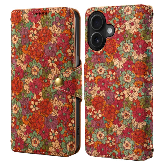 For iPhone 16 Denior Flower Language Series Cork Fabric Oil Edge Leather Phone Case(Summer) by Denior