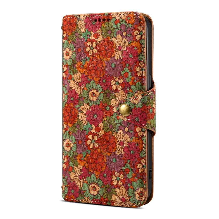 For iPhone 16 Denior Flower Language Series Cork Fabric Oil Edge Leather Phone Case(Summer) by Denior