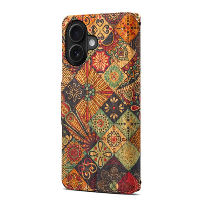 For iPhone 16 Denior Flower Language Series Cork Fabric Oil Edge Leather Phone Case(Autumn) by Denior