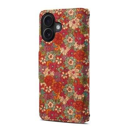 For iPhone 16 Plus Denior Flower Language Series Cork Fabric Oil Edge Leather Phone Case(Summer) by Denior