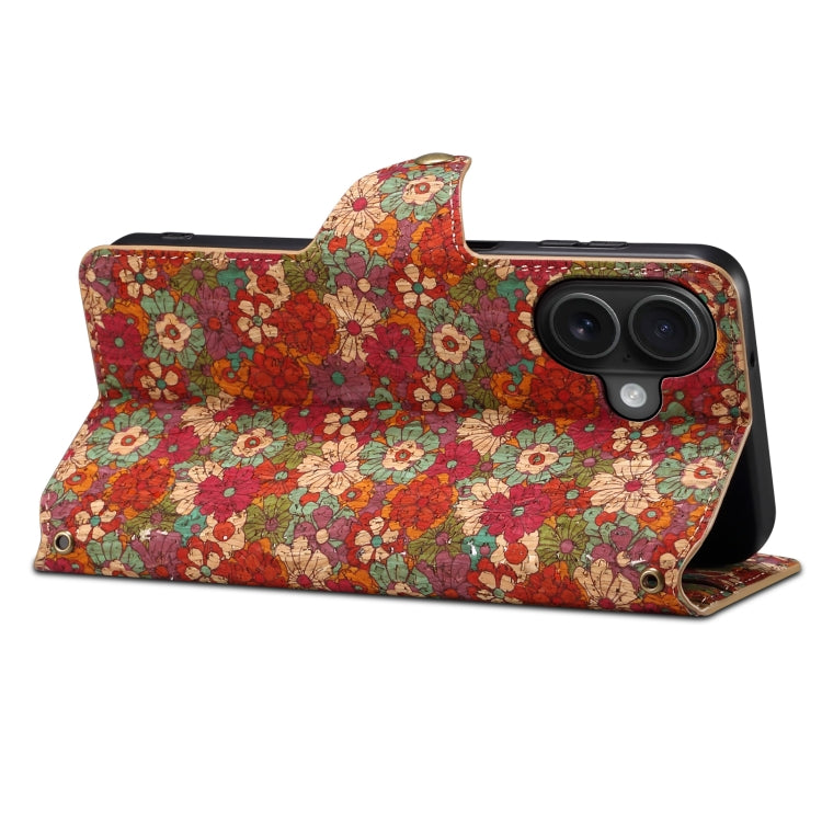 For iPhone 16 Plus Denior Flower Language Series Cork Fabric Oil Edge Leather Phone Case(Summer) by Denior