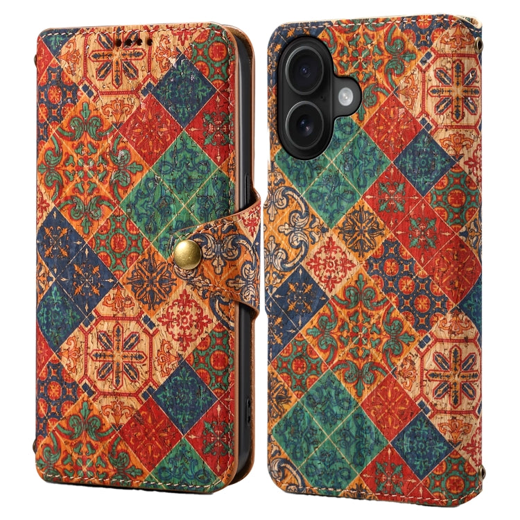 For iPhone 16 Plus Denior Flower Language Series Cork Fabric Oil Edge Leather Phone Case(Winter) by Denior