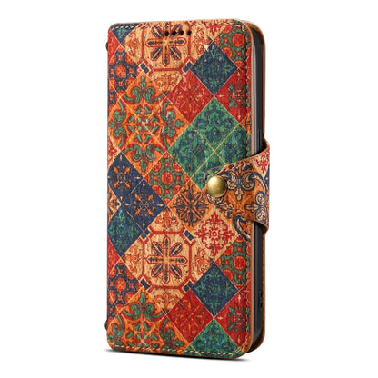 For iPhone 16 Plus Denior Flower Language Series Cork Fabric Oil Edge Leather Phone Case(Winter) by Denior