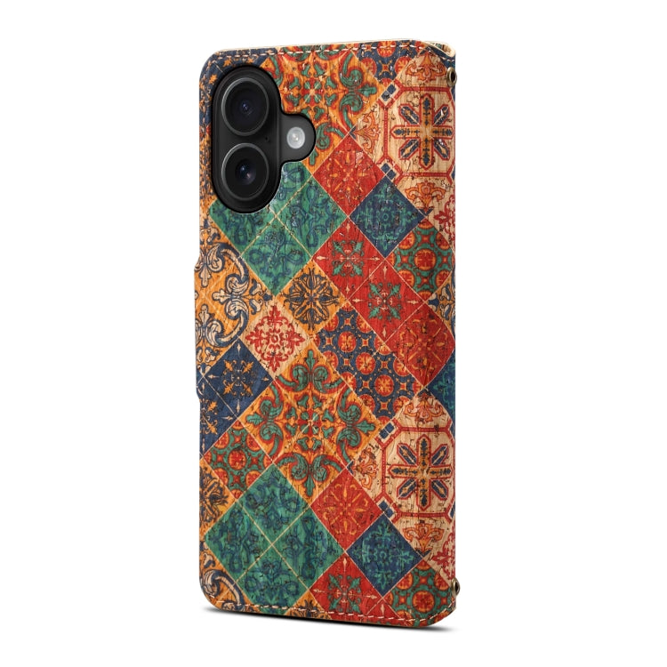 For iPhone 16 Plus Denior Flower Language Series Cork Fabric Oil Edge Leather Phone Case(Winter) by Denior