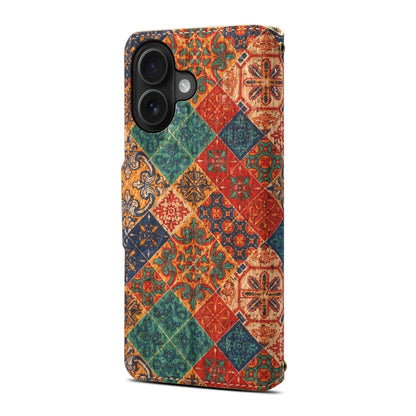 For iPhone 16 Plus Denior Flower Language Series Cork Fabric Oil Edge Leather Phone Case(Winter) by Denior