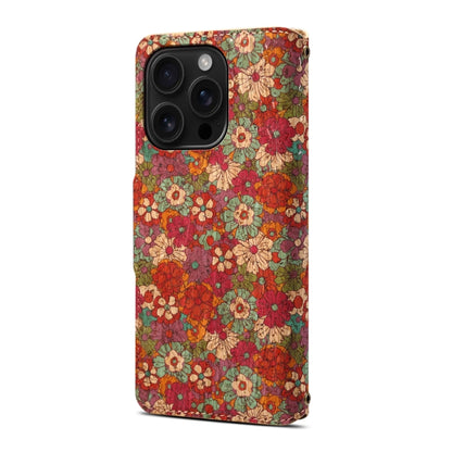For iPhone 16 Pro Denior Flower Language Series Cork Fabric Oil Edge Leather Phone Case(Summer) by Denior