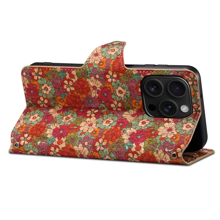 For iPhone 16 Pro Denior Flower Language Series Cork Fabric Oil Edge Leather Phone Case(Summer) by Denior