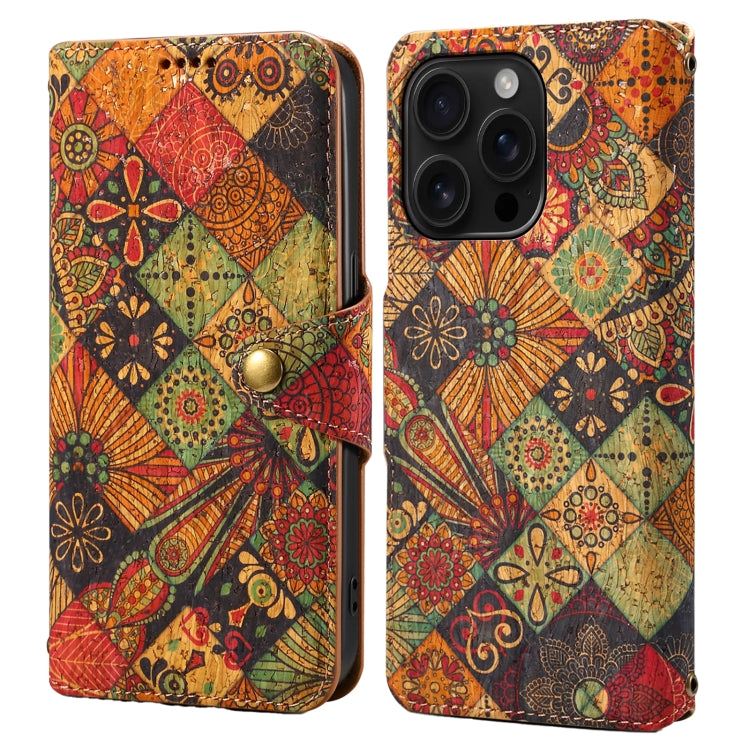 For iPhone 16 Pro Denior Flower Language Series Cork Fabric Oil Edge Leather Phone Case(Autumn) by Denior