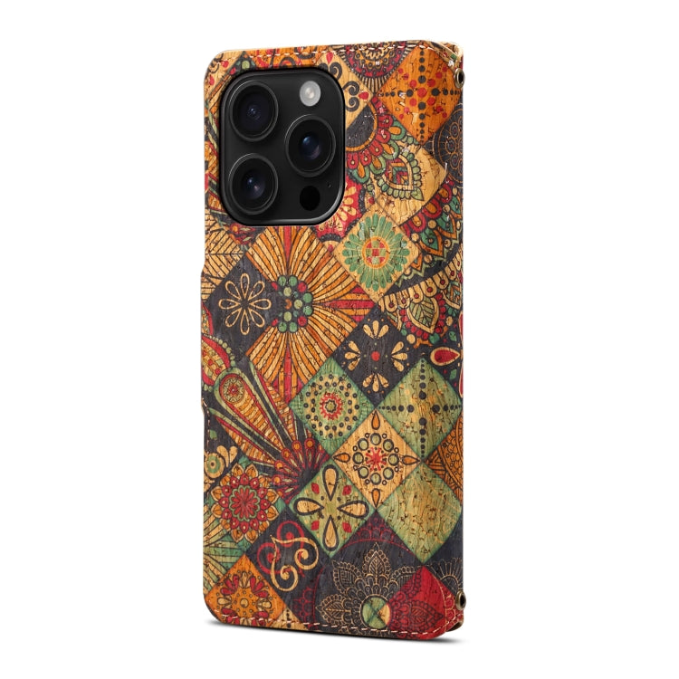 For iPhone 16 Pro Denior Flower Language Series Cork Fabric Oil Edge Leather Phone Case(Autumn) by Denior
