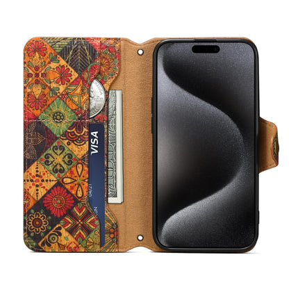 For iPhone 16 Pro Denior Flower Language Series Cork Fabric Oil Edge Leather Phone Case(Autumn) by Denior