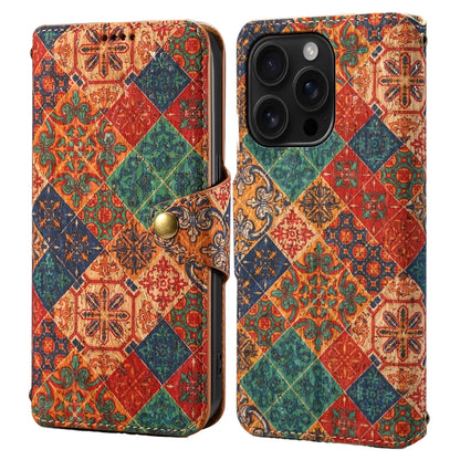 For iPhone 16 Pro Denior Flower Language Series Cork Fabric Oil Edge Leather Phone Case(Winter) by Denior