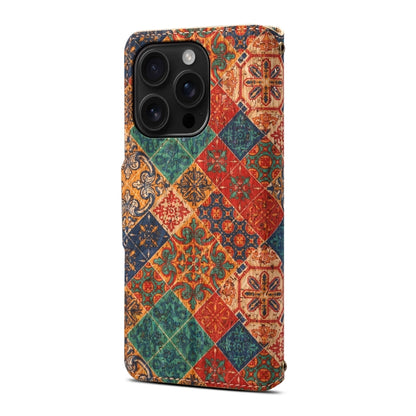 For iPhone 16 Pro Denior Flower Language Series Cork Fabric Oil Edge Leather Phone Case(Winter) by Denior