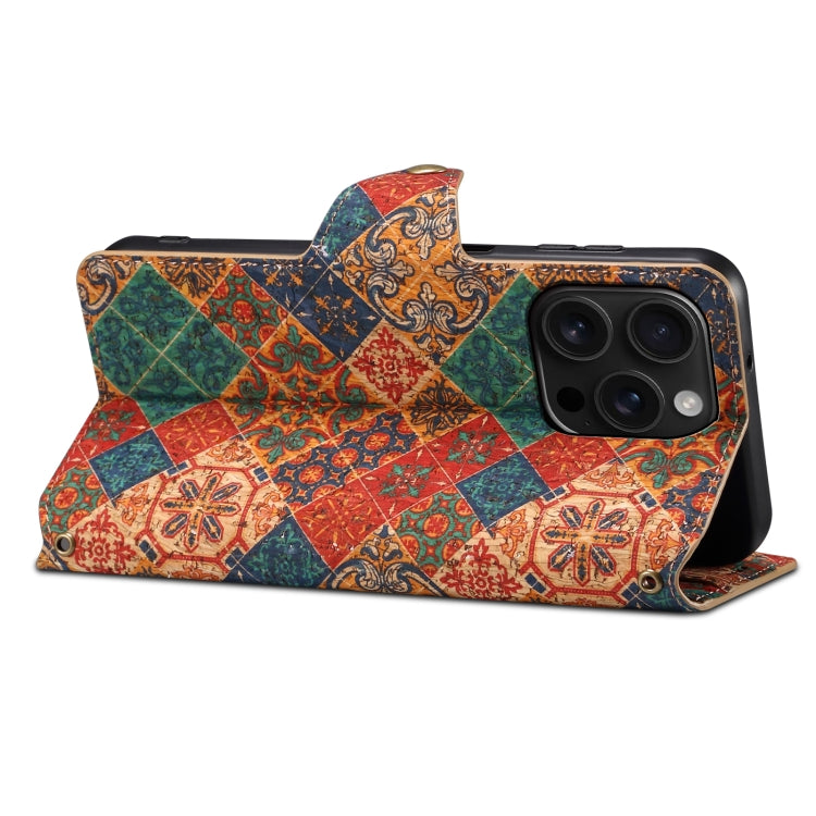 For iPhone 16 Pro Denior Flower Language Series Cork Fabric Oil Edge Leather Phone Case(Winter) by Denior