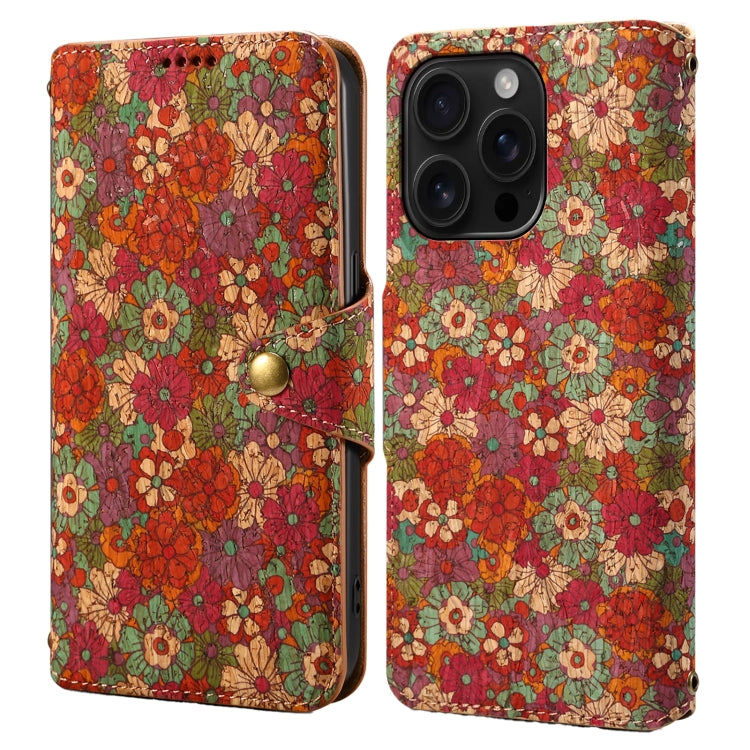 For iPhone 16 Pro Max Denior Flower Language Series Cork Fabric Oil Edge Leather Phone Case(Summer) by Denior