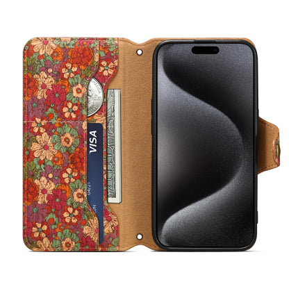 For iPhone 16 Pro Max Denior Flower Language Series Cork Fabric Oil Edge Leather Phone Case(Summer) by Denior
