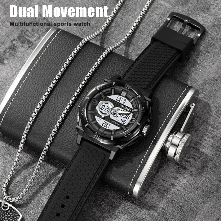 SKMEI 2098 Multifunctional Men 50M Waterproof Thermometer Dual Display Digital Wrist Watch(Black+White) by SKMEI