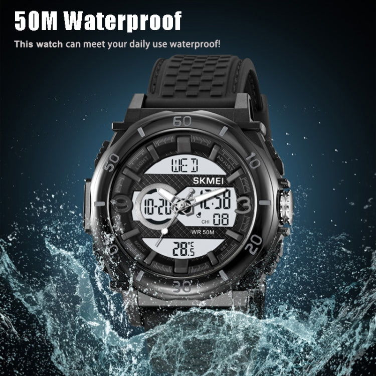 SKMEI 2098 Multifunctional Men 50M Waterproof Thermometer Dual Display Digital Wrist Watch(Black+White) by SKMEI