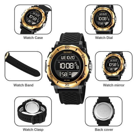 SKMEI 2099 Multifunctional Men Outdoor 50M Waterproof Luminous Digital Wrist Watch(Black Gold) by SKMEI